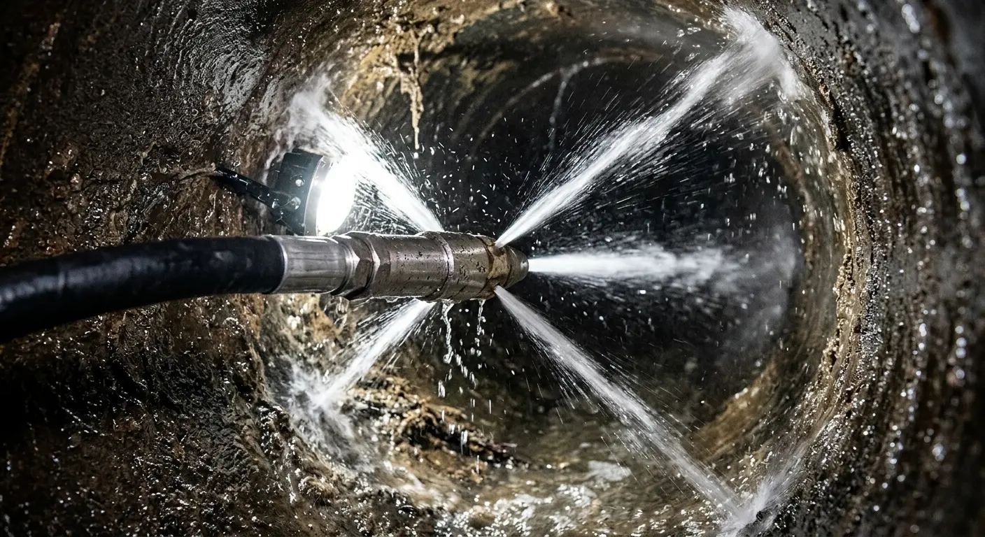 High-pressure hydro jetting nozzle cleaning sewer pipe for Sewer Line Relining in Milan